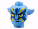 Part No: 1576pb04  Name: Minifigure, Head, Modified Alien Na'vi with Yellow Eyes, Blue Markings, Bright Light Orange and Dark Blue War Paint, Frown Pattern