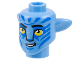 Part No: 1576pb13  Name: Minifigure, Head, Modified Alien Na'vi with Yellow Eyes, Silver Spots, Blue Markings, Lopsided Open Mouth Smile with Teeth Pattern