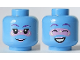 Part No: 28621pb0093  Name: Minifigure, Head Dual Sided Female Dark Purple Eyebrows, Medium Lavender Lips and Around Eyes, Smile / Open Mouth with White Teeth Pattern - Vented Stud