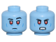 Part No: 28621pb0333  Name: Minifigure, Head Dual Sided Thin Black Eyebrows, Upper Eyelids, Red Eyes, Blue Cheek Lines and Chin Dimple, Neutral / Angry Bared Teeth Pattern - Vented Stud