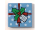 Part No: 3068pb0383  Name: Tile 2 x 2 with Green Holly Leaves, Red Ribbon, and White Gift Tag and Polka Dots Pattern
