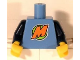 Part No: 973pb0642c01  Name: Torso with Orange Capital Letter M over Lime Circle Pattern (LEGO Club Max) / Dark Blue Arms / Yellow Hands