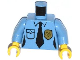 Part No: 973pb1617c01  Name: Torso Police Female Shirt with Gold Badge, Pocket and Black Tie Pattern / Medium Blue Arms / Yellow Hands