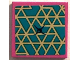 Part No: 3068pb2051  Name: Tile 2 x 2 with Cushion with Dark Turquoise Triangles, Gold Outlines and Black Button Pattern (Sticker) - Set 41392
