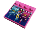 Part No: 6179pb227  Name: Tile, Modified 4 x 4 with Studs on Edge with Yellow 'COOL!' and 'OK', Dancing Friends Minifigure, Medium Azure and Dark Pink Directional Arrows Pattern (Sticker) - Set 41708