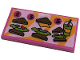 Part No: 87079pb0956  Name: Tile 2 x 4 with Menu with Black Number 2, 3 and 5, Sandwiches and Smoothie on Bright Light Orange and Bright Pink Background Pattern (Sticker) - Set 41444
