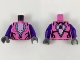 Part No: 973pb3387c01  Name: Torso Female Bright Pink Chest with Silver and Black Trim Pattern / Dark Purple Arms / Dark Bluish Gray Hands
