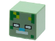 Part No: 19729pb046  Name: Minifigure, Head, Modified Cube with Pixelated White Eyes and Mouth, Medium Azure Nose, and Green and Lime Spots Pattern (Minecraft Drowned Zombie)