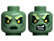 Part No: 3626cpb3248  Name: Minifigure, Head Dual Sided Alien Female Yellowish Green Eyebrows, Bright Light Orange Eyes, Dark Green Eye Shadow and Lips, Neutral / Angry Pattern - Hollow Stud