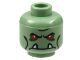 Part No: 3626pb0280  Name: Minifigure, Head Alien Troll with Red Eyes, Black Eyebrows and Cheek Lines, Dark Green Eye Shadow, and Frown with Tan Lower Fangs Pattern