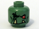 Part No: 3626pb0369  Name: Minifigure, Head Alien Troll with Red Eye, Black Eyebrows and Cheek Lines, Dark Green Scar and Eye Shadow, and Frown with Tan Lower Fangs Pattern