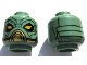 Part No: 3626pb0552  Name: Minifigure, Head Alien SW Kyuzo with Large Yellow Eyes, Black Eye Shadow, Gold Mouth Cover, Dark Green Wrinkles and Lines on Back Pattern
