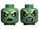 Part No: 3626pb3248  Name: Minifigure, Head Dual Sided Alien Female Yellowish Green Eyebrows, Bright Light Orange Eyes, Dark Green Eye Shadow and Lips, Neutral / Angry Pattern
