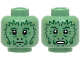 Part No: 3626pb3762  Name: Minifigure, Head Dual Sided Alien with Dark Green Wrinkles and Zigzag Contours, Olive Green Spots, Frown / Surprised Open Mouth with Teeth Pattern