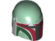 Part No: 87610pb21  Name: Minifigure, Headgear Helmet with Holes, SW Mandalorian with Dark Green Cheek Indents and Silver Battle Damage - Type 2, Full Dark Red Visor Outline Right Pattern