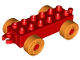 Part No: 11248c07  Name: Duplo Car Base 2 x 6 with Open Hitch End and Orange Wheels with Fake Bolts
