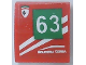 Part No: 15068pb523L  Name: Slope, Curved 2 x 2 x 2/3 with Ferrari Logo, 'SCUDERIA CORSA', White Stripes and Number 63 in Green Square Pattern Model Left Side (Sticker) - Set 75886