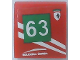 Part No: 15068pb523R  Name: Slope, Curved 2 x 2 x 2/3 with Ferrari Logo, 'SCUDERIA CORSA', White Stripes and Number 63 in Green Square Pattern Model Right Side (Sticker) - Set 75886