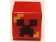 Part No: 19729pb047  Name: Minifigure, Head, Modified Cube with Pixelated Black and Reddish Brown Eyes and Open Mouth Frown, Bright Light Orange Flames Pattern (Minecraft Exploding Creeper)