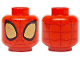 Part No: 28621pb0247  Name: Minifigure, Head Alien with Spider-Man Dark Red Webbing, Large Gold Eyes with Black Borders Pattern - Vented Stud