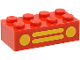 Part No: 3001p11  Name: Brick 2 x 4 with Yellow Car Grille and Headlights, 2 Circles and 2 Horizontal Lines Pattern