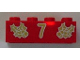 Part No: 3001pb048  Name: Brick 2 x 4 with Gold Holly and  '7' Pattern