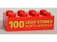 Part No: 3001pb100  Name: Brick 2 x 4 with '100 LEGO STORES NORTH AMERICA' Pattern
