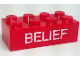 Part No: 3001pb180  Name: Brick 2 x 4 with 'BELIEF' Pattern