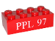 Part No: 3001pb191  Name: Brick 2 x 4 with White 'PPL 97' Pattern