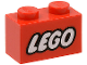 Part No: 3004pb007  Name: Brick 1 x 2 with LEGO Logo Closed O Style White with Black Outline Pattern