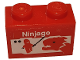 Part No: 3004pb223  Name: Brick 1 x 2 with LEGO Ninjago Set Box Art, Red Ninja Minifigure Silhouette with Black Sword, Dragon Head Pattern (Sticker) - Sets 40145 / 40305 and Gear 40359
