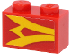 Part No: 3004pb234L  Name: Brick 1 x 2 with Yellow Stripes on Red Background Pattern Model Left Side (Sticker) - Set 40450