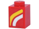 Part No: 3005pb073R  Name: Brick 1 x 1 with White and Yellow Curved Stripes Pattern Model Right Side (Sticker) - Set 77242