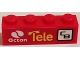 Part No: 3010pb184L  Name: Brick 1 x 4 with Octan Logo, 'Tele', and 'CB' Pattern Model Left Side (Sticker) - Set 60084