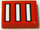 Part No: 3068pb0066  Name: Tile 2 x 2 with 3 White Bars with Black Outline on Red Pattern (Sticker) - Set 2556