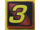 Part No: 3068pb0123  Name: Tile 2 x 2 with Number  3 Yellow on Red and Black Background Pattern (Sticker) - Set 8219