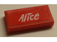 Part No: 3069pb0576  Name: Tile 1 x 2 with White 'Alice' on Red Background Pattern (Sticker) - Set 8142-2