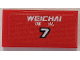 Part No: 3069pb0830  Name: Tile 1 x 2 with White 'WEICHAI' and Number 7 with Black Border on Red Background Pattern (Sticker) - Set 75879