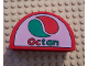 Part No: 31213pb004  Name: Duplo, Brick 2 x 4 x 2 Slope Curved Double with Octan Logo on White Background Pattern