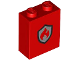 Part No: 3245cpb289  Name: Brick 1 x 2 x 2 with Inside Stud Holder with Flames and Black and Silver Fire Logo Badge Pattern