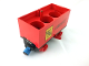 Part No: 3443c10pb04  Name: Train Battery Box Car with Two Contact Holes, Red Switch Lever, Blue and Red Magnets, and Red Wheels with 'TRANSPORT' on Yellow Box and 'COMPANY' Pattern on Both Sides (Stickers) - Set 180