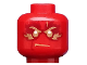 Part No: 3626cpb1447  Name: Minifigure, Head Gold Eyebrows, Mouth and Eyes with Dark Red and Gold Flames Pattern (Kai) - Hollow Stud