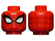 Part No: 3626cpb2712  Name: Minifigure, Head Alien with Spider-Man Dark Red Webbing, Large White Eyes with Silver Edges and Black Borders Pattern - Hollow Stud