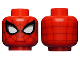 Part No: 3626pb2712  Name: Minifigure, Head Alien with Spider-Man Dark Red Webbing, Large White Eyes with Silver Edges and Black Borders Pattern