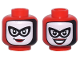 Part No: 3626pb3571  Name: Minifigure, Head Dual Sided Female Balaclava, White Face, Black Eye Mask and Single Eyelashes, Dark Red Lips, Smirk / Open Mouth Smile with Teeth Pattern