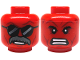 Part No: 3626pb3845  Name: Minifigure, Head Dual Sided Alien with Black Bushy Eyebrows, Dark Red Cheek Lines, Chin Dimple and Forehead Creases, Lopsided Smile with Dark Bluish Gray Thick Moustache and Sunglasses with Dark Silver Reflections / Angry Open Mouth with Teeth Parted Pattern