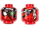 Part No: 3626pb3894  Name: Minifigure, Head Alien with Spider-Man Dark Red Webbing, Large White and Silver Eye, Cyborg Eyepiece with Bright Green Lens, Black Straps, Stitches, Bandana Pattern