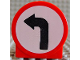 Part No: 41970pb02  Name: Duplo, Brick 1 x 2 x 2 Round Top Road Sign with Left Turning Arrow Pattern