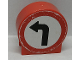 Part No: 41970pb16  Name: Duplo, Brick 1 x 2 x 2 Round Top Road Sign with Left Turning Arrow Pattern (Sticker) - Sets 9207 / 9211