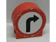 Part No: 41970pb17  Name: Duplo, Brick 1 x 2 x 2 Round Top Road Sign with Right Turning Arrow Pattern (Sticker) - Sets 9207 / 9211
